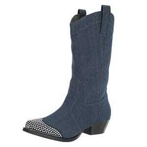 Karl Lagerfeld Paris Women's Lakota Western Boot Ankle, Dark Blue, 7